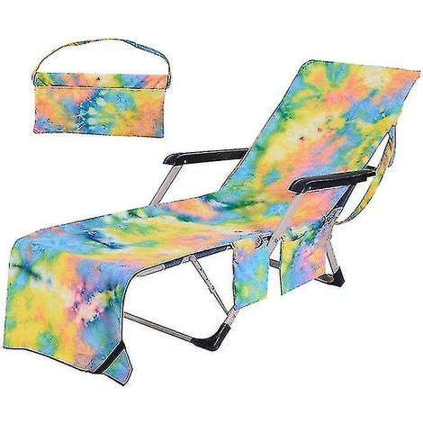 Housse de chaise longue de plage en microfibre avec poches (jaune) (1/3)
