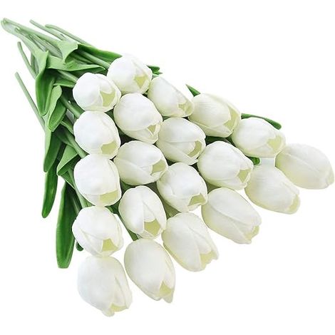 20 tulipes artificielles blanches - bouquet de mariée-AquaForge (1/5)