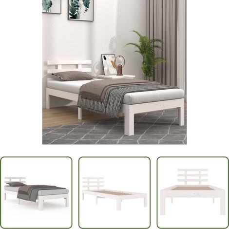 vidaXL Bois de pin - Cadre de lit sans matelas blanc bois massif 90x200 cm (1/5)