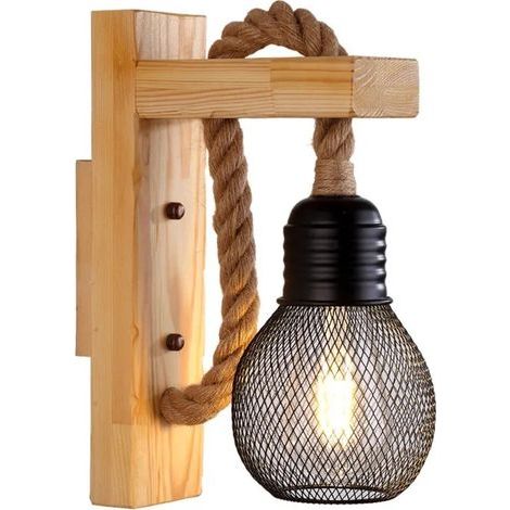 Applique de style industriel rtro applique antique en bois massif sans ampoule bche avec couvercle noir (1/4)