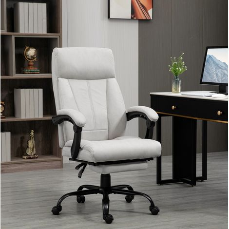 Sedia da ufficio 65x74x111-119 cm grigio chiaro in poliestere con massaggio, riscaldamento lombare e poggiapiedi (1/5)