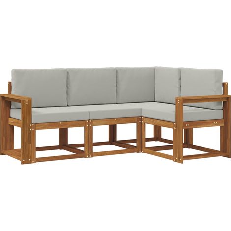 Set di divani da esterno 4 pz Salotto da Giardino Grigio Naturale e Chiaro (1/5)