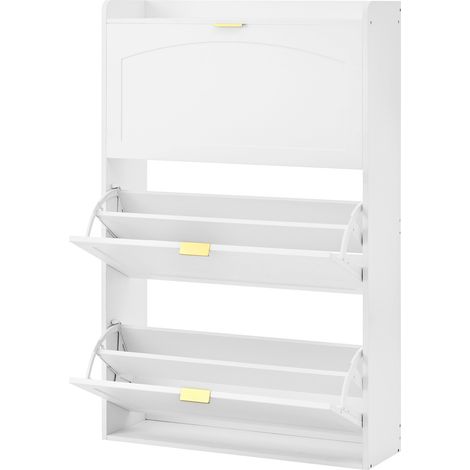 Schmaler Schuhschrank mit 3 Klappen, Weiß, 76 x 23 x 118 cm (1/5)