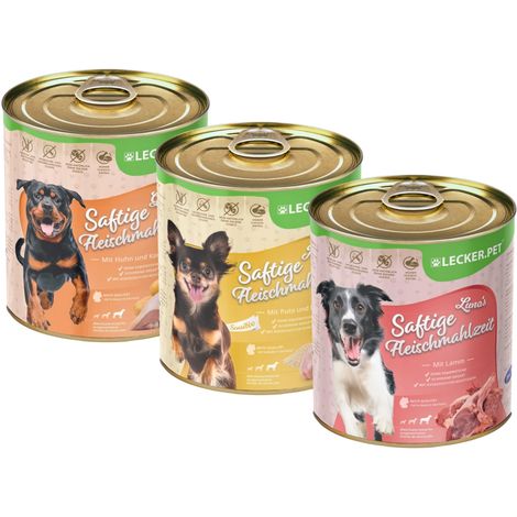 18 x 800 g Lecker.Pet® Gino's, Josie's & Luna's Repas de viande juteuse Nourriture pour chiens Mix humide Nourriture complète - 6 boîtes de chaque sorte (1/5)