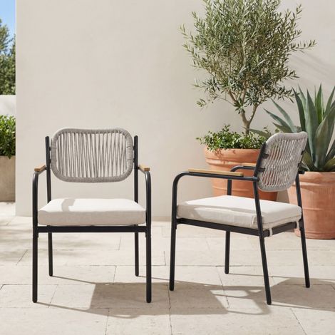 Wahson Set di 2 Sedie da Giardino per Esterni in Tessuto Resistente, Sedie da Esterno Impilabili Balcone Moderne in Corda, Beige (1/5)
