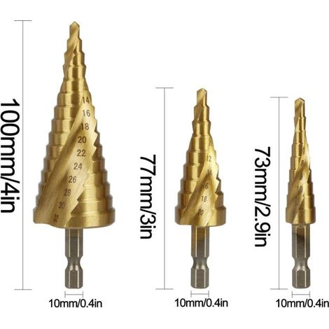 3-teiliges HSS-Stufenbohrer-Set, Spiralnut-Schälbohrer, Kegelbohrer, Metallbohrer, Bohrer-Set, Schneidwerkzeug-Set. 4–12 mm/4–20 mm/4–32 mm