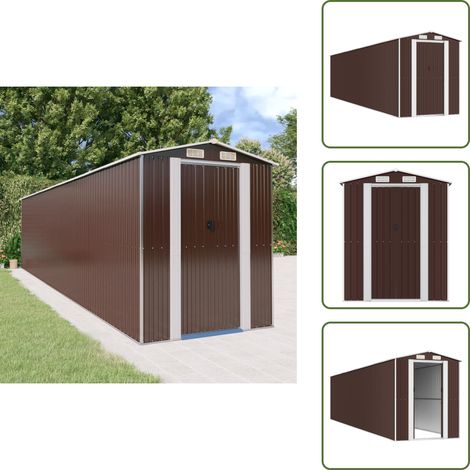 Geräteschuppen Dunkelbraun 192x855x223 cm Verzinkter Stahl - Gartenschuppen - Gerätehaus - Werkzeuglager - Außenaufbewahrung - Gartenbedarf (1/5)