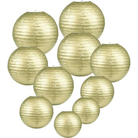 Lanternes en Papier Boule Doré - Lot Lampion pour Décoration Mariage Maison (6/8/10/12 pouces) LAMPION DE D LAMPION DE DECO DE FETE (1/4)