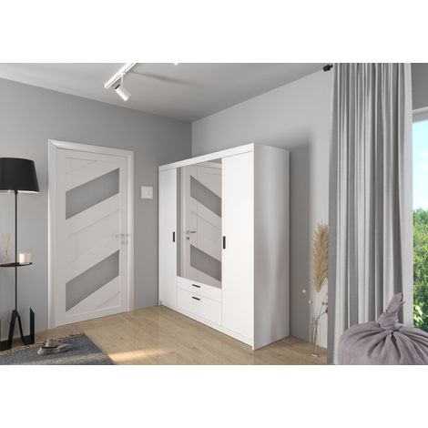 Elena 4türig Kleiderschrank Drehtürenschrank Wäscheschrank Schrank Weiss Spiegel (1/4)