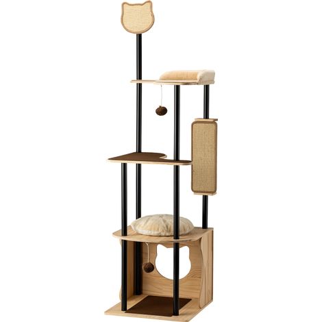 Fudajo Kratzbaum aus Metall 48 x 48 x 168 cm mit Sisal, Kratzmöbel mit Kratzbrett, Katzenbaum mit großer Liegefläche und modernem Design
