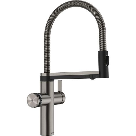 BLANCO Choice Icona Armatur, Küchenarmatur Wasserhahn Wasserfilter, 6-in-1 Wasseraufbereitung, Edelstahl, Satin Platinum
