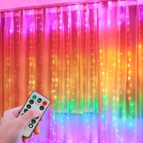 Cortina de Luces LED, 280 Luces LED 3M2.8M Impermeable Colorido con 8 Modos para Decoración de Navidad Fiesta Dormitorio Interior Exterior (1/4)