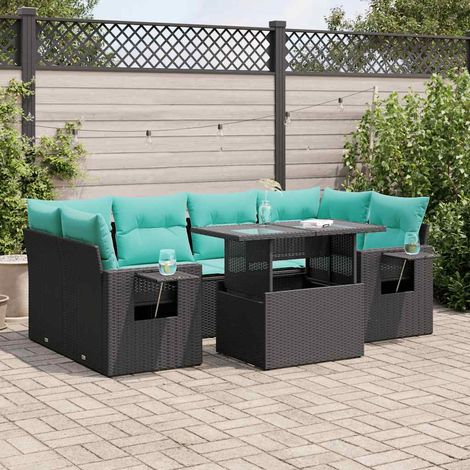 vidaXL Juego Sofá Jardín 7 Piezas con Cojines Negro Poli Ratán Acacia (1/5)