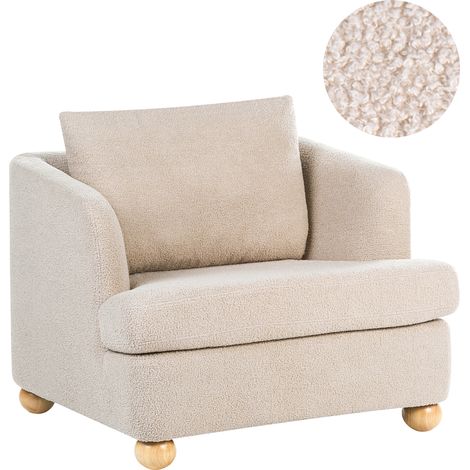 Sillón con tapizado de bouclé reposabrazos y patas redondas de madera salón beige Rattvik