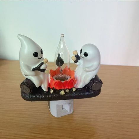Resin Decorative Night Light with Swing, Ghost Design, Small Collectible, Halloween Home Decor, Resin Night Light - Ghost Style -
