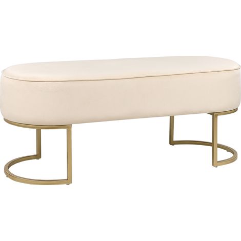 Banco tapizado glamuroso con puf patas de metal doradas estampado liso beige claro Milry