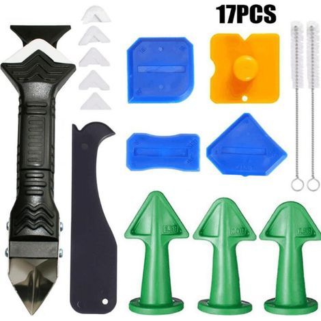 17pcs Ensemble d'outils de Calfeutrage en Silicone, Grattoir de Truelle en Silicone Outil de Finition de Dissolvant de Coulis de Lissage 3 en 1 Lisseur Joint pour salle de bain, cuisine (1/5)