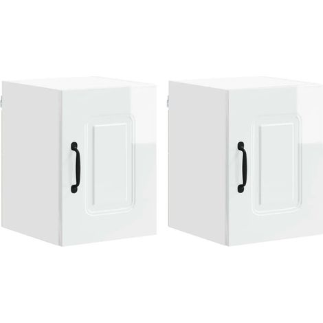 Set di 2 pratici pensili da cucina con spazio contenitivo 30 x 31 x 40 cm realizzati in legno composito bianco lucido 020053542