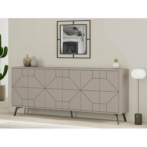 Dmora - Aparador Elysium, Bufé de salón, Aparador de salón, Despensa de cocina, 184x35h77 cm, Cemento, con embalaje reforzado (1/5)