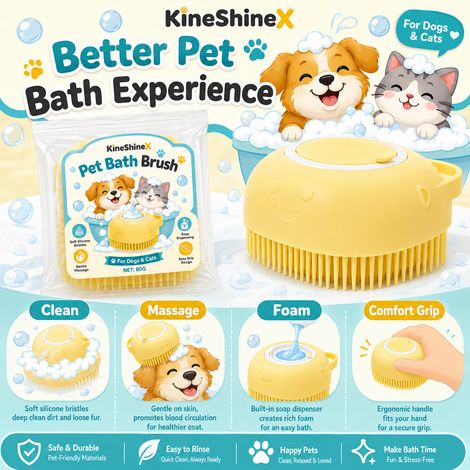 KineShineX Haustier-Bade- und Reinigungsbürste, Silikon-Badebürste mit Flüssigkeitsaufbewahrung, universelle Massage- und Schrubbbürste für Katzen und Hunde, weich (1/5)