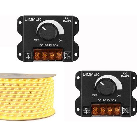 Controlador de atenuación LED giratorio DC 12V-24V 30A con perilla PWM para ajustar el brillo (paquete de 2) (1/5)