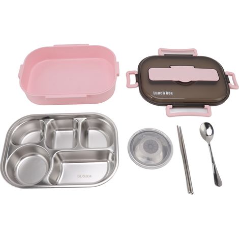Lunch Container Box Stainless Steel Thermal Lunch Storage Box with Soup Bowl Chopsticks Spoon for Adults Children Pink