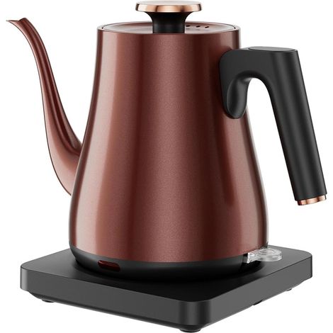 Bouilloire Électrique Col de Cygne 1.0L, 1000W Ébullition Rapide 4 Minutes, Bouilloire à Thé Acier Inoxydable, Café Pour Over pour Bureau/Voyage/Cuisine, Arrêt Automatique, Cuivre Vintage, Sans BPA (1/5)