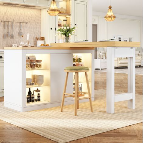 MEUBLIV Îlot de cuisine extensible 120-197 cm blanc avec LED RGB et plateau rotatif 360° (1/5)