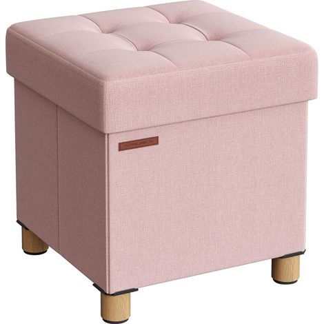 SONGMICS Tabouret de Rangement, Petit Pouf Pliable, 38 x 38 x 40 cm, Repose-Pieds Cubique avec Rangement, Charge jusqu'à 300 kg, pour Salon, Chambre, Dortoir, Rose Bonbon LSF014P11 (1/5)