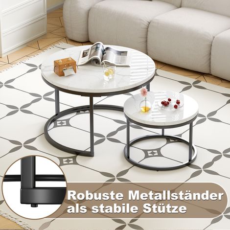 Conjunto de 2 Mesas de Café Anidadas con Estructura de Metal y Encimera de MDF en Negro y Blanco (1/5)