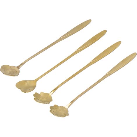Blumenförmige Edelstahllöffel, lange Eiscreme- und Rührlöffel, goldene Kirschblüten- und Herzlöffel, goldene Teelöffel (Lederbox) (1/5)