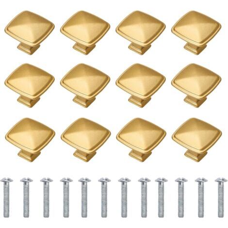 BUNTHAUS Lot de 12 Boutons de Meuble en Alliage d'aluminium Brossé, Boutons d'armoire, Boutons de Tiroir de Commode en Or, Pour Armoires, Placards, Salle, Bain et Cuisine, Forme Carrée (1/5)