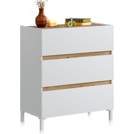 Cómoda Ezra Blanco Artik (Blanco Mate) - Roble Nodi (ancho) x 90,5cm (alto) (1/5)