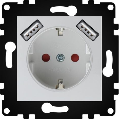 IluminaShop - Enchufe Empotrable Tipo F Schuko Con Doble USB Blanco 16A IP20 Serie wLux (1/3)