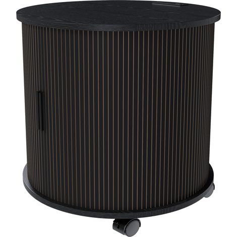 Zylindrischer Mid-Century-Nachttisch mit Steckdose und 2 USB, Schiebetür, Schwarz (1/5)
