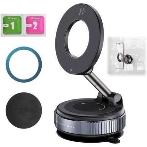 Support de téléphone portable magnétique pour voiture avec ventouse, rotatif à 360°, pliable, compatible avec tous les smartphones, pour pare-brise, verre, toute surface lisse