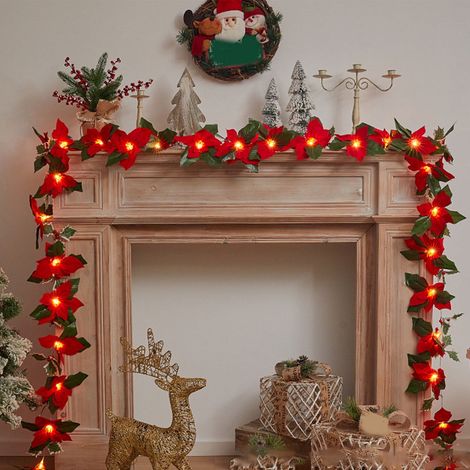 Guirlande De Noël Avec Lumières Led - Anneau Pour Bougie Artificiel En Feuillage - Décoration De Table Et Intérieur - 300 Cm - Rouge (1/5)