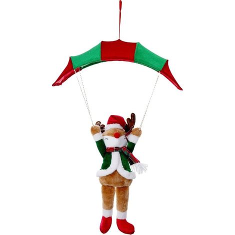 TrAdE Shop Traesio - Bambola Appendino Decorativa Natalizia Peluche Forma Di Renna Con Parapendio Medio 621067 - (1/2)
