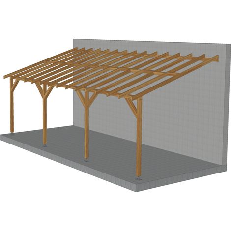 Toit de terrasse 7x3 – Pente 30% – Bois massif traité CL3 marron – Conception facile à installer – Supporte couverture légère – Jardinatoire (1/5)