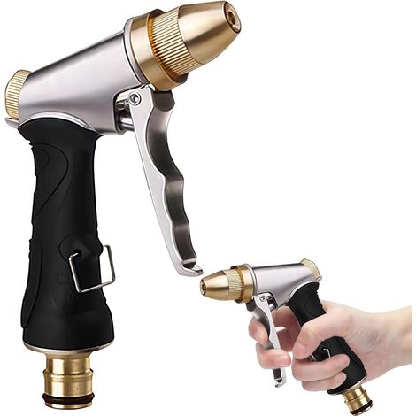 Gartenspritze, Hochdruckspritze, Metallspritze mit verstellbarer, drehbarer Messingdüse, geeignet für Autowäsche und Gartenbewässerung