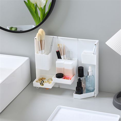 Boîte à crayons pliable et sur pied pour bureau, porte-crayons magnétique en plastique blanc (1/5)