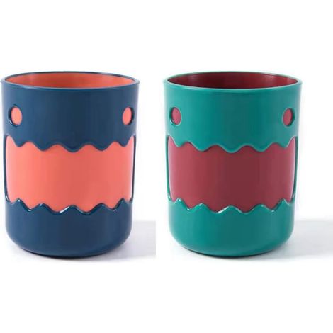 Cartoon Monster Two Tone Bathroom Toothbrush Mug Cartoon Cup for Home Use (Blue Orange & Red Green) (1/5)