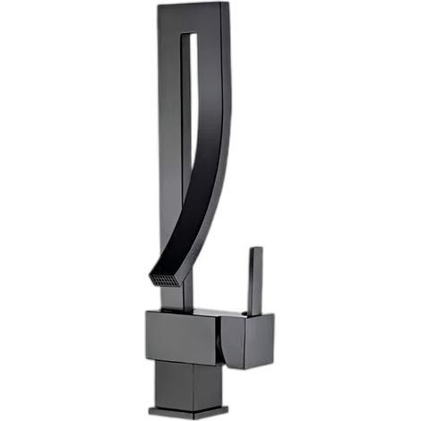 Robinet de lavabo moderne pour salle de bain - Mitigeur monobloc en laiton massif - Couleur noire - Design épuré et durable - Haute qualité. (1/5)