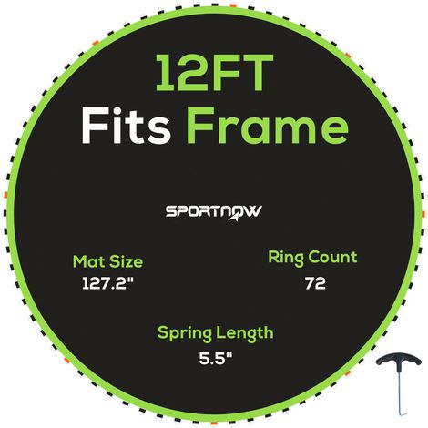 12ft Replacement Trampoline Mat with Spring Pull Tool, 72 V-Hooks, Compatible with 14cm Springs, Green Color