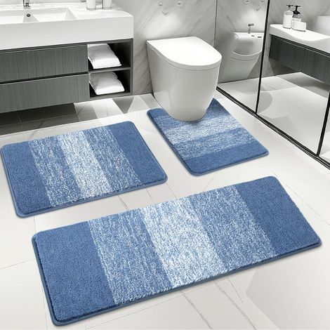 Ensemble Lot 3 Tapis Salle de Bain et WC, Tapis de Bain en Microfibre Antidérapant, Super Absorbant et Lavable en Machine, avec Tapis Toilette WC Contour Super Doux pour Douche, Baignoire (1/5)