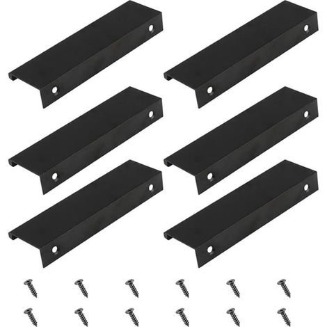 Poignée De Meuble Invisible - Aluminium Noir Mat - 12 cm x 3,2 cm - Pour Tiroirs Et Armoires De Cuisine Salle De Bain Bureau - Lot De 6 Avec 12 Vis (1/5)