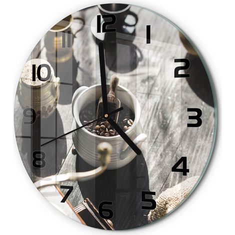 Horloge Murale Ronde Décoration Murale Verre Trempé Design Artistique Moulin à café fi 30 cm (1/5)