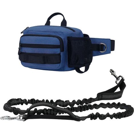 Laisse mains libres pour chien avec cordon élastique rétractable et sac banane pour le dressage et les promenades.