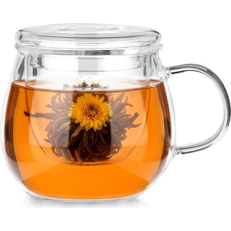 Teeglasbecher mit Teesieb und Deckel, 400 ml