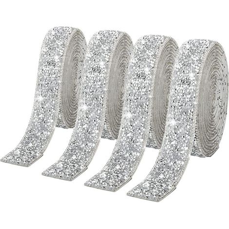 Rubans Strass Argentés en Résine 10 mm, Lot de 4 Rouleaux pour Couture, Décoration et DIY